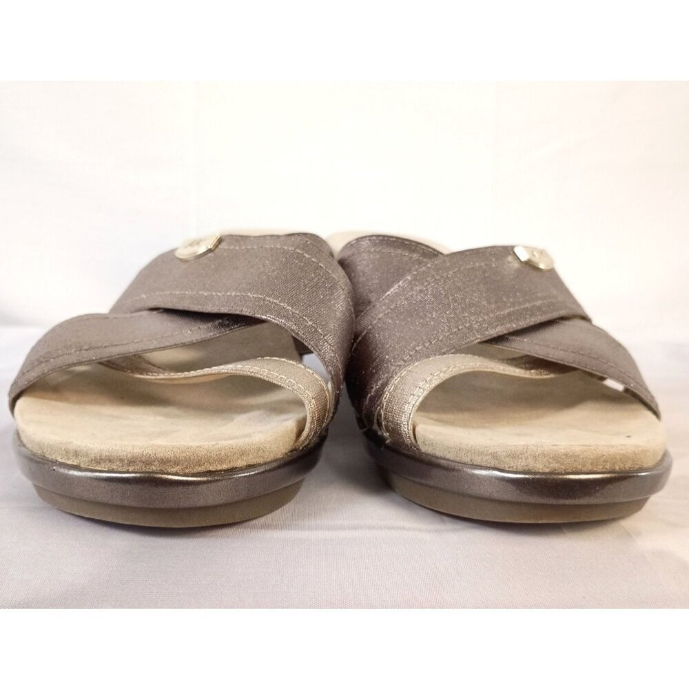 Anne Klein Sport Peggy Wedge Sandals Women Size 9 Bronze Metallic Slide - Picture 3 of 11